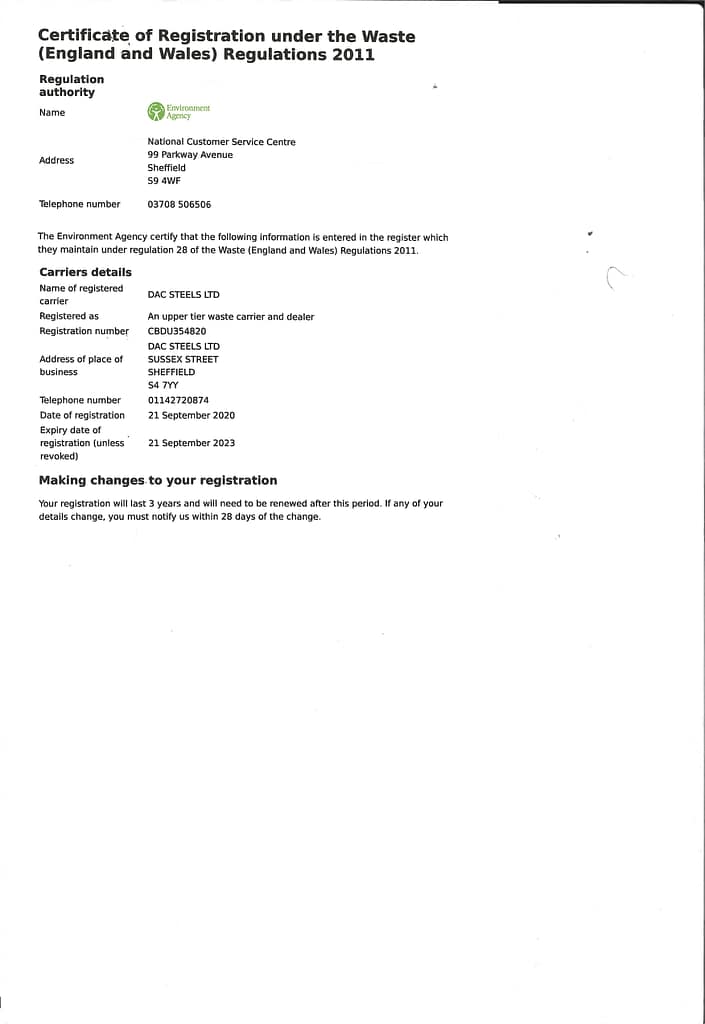 Licenses DAC Steels Scrap Yard